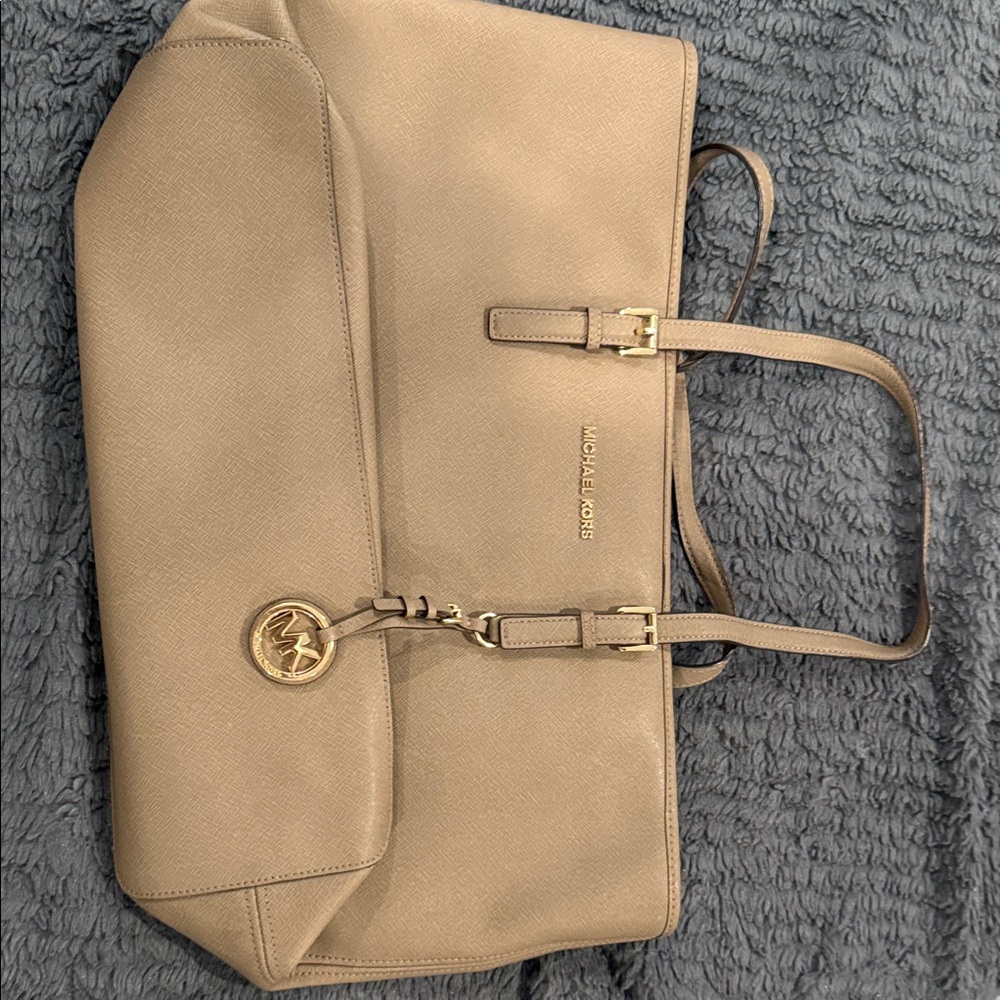 Michael Kors Beige Tote with Gold Accents